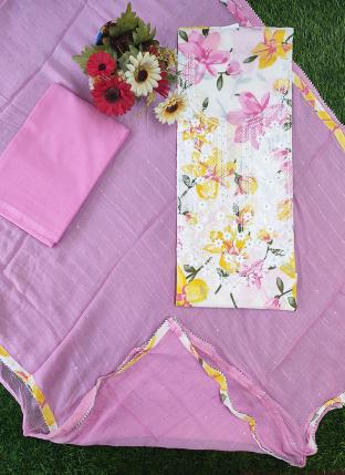 Pink Cotton Festival Wear Printed Work Salwar Suit
